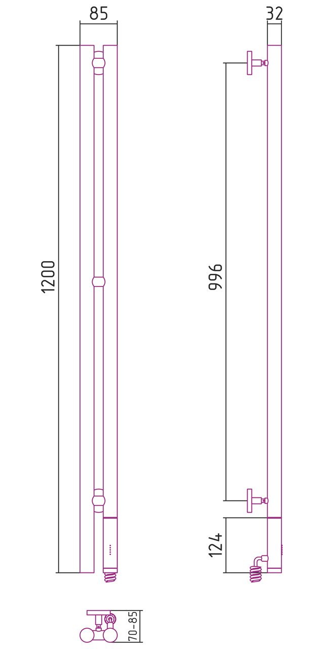 Полотенцесушитель электрический СУНЕРЖА Нюанс 2П 85/1200 прав. подключ.  300Вт состаренная латунь купить в Новокузнецке по выгодной цене от 29200  руб с доставкой